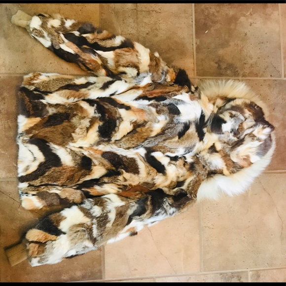 Vintage Pieced Rabbit Fur Coat with Hood - Picture 1 of 8